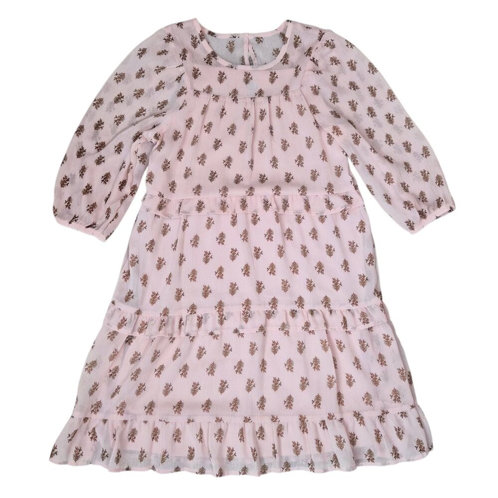 Wonder Nation Girls Chiffon Peasant Dress Size L 10-12 Elbow Length Sleeve Pink